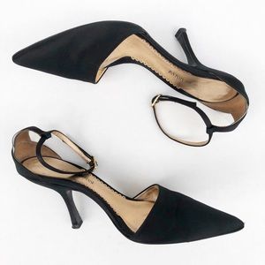 Giorgio Armani Black Satin heels with ankle strap